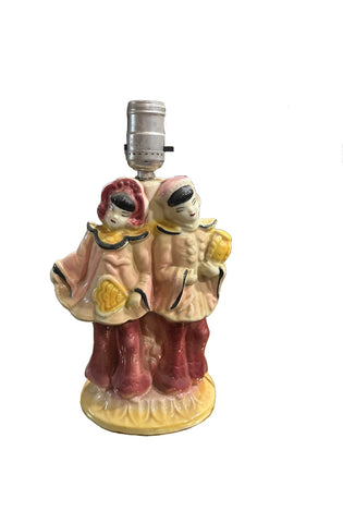 Vintage Ceramic Table Lamp of Two Asian Women with Pink and Yellow Accents
