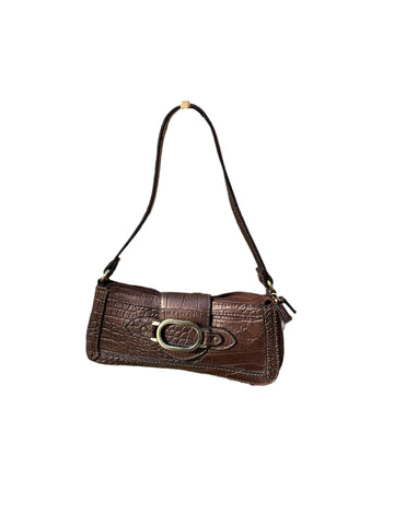 Small Brown Leather Buckle Hand Bag