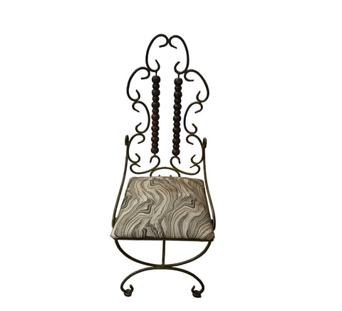Iron Giacometti Style Metal Chair With Wooden Abacus Details