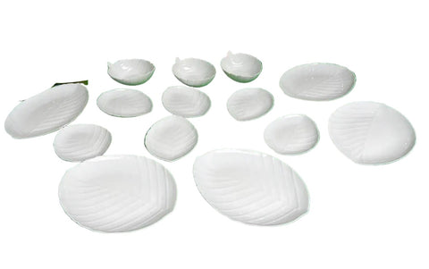 1970s Collection of Milk Glass Leaf Design Serving Dishes- Set of 14