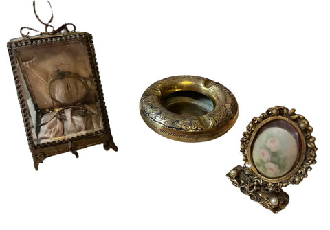 Instant Collection of Brass Pieces- Display Box, Ashtray, Frame