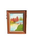Watermill and Colorful Foliage Landscape Painting on Canvas, Signed by the Artist, Framed