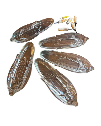 Country Core Glass Corn Dishes With Ceramic Holders- Set of 11