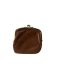 Small Brown Leather Kiss Lock Clutch