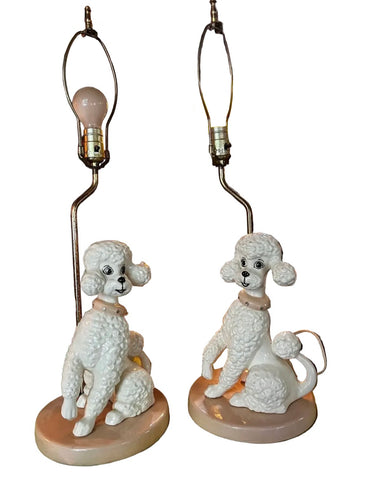 1960s Mid-Century Modern Pink Ceramic Poodle Table Lamps - Pair