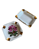 Pair of Small Ceramic Catchalls With Gold and Floral Accents