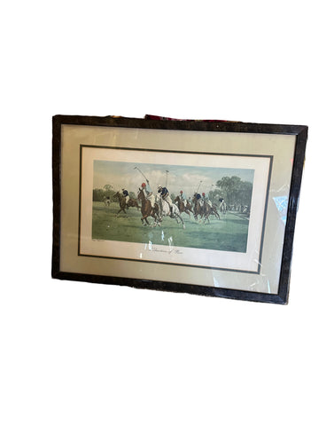 Vintage Large Framed Polo Horses Print, Signed