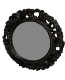 Black Painted Wooden Floral Mirror