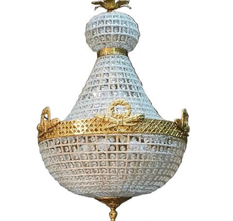 Extra Wide Gold and Crystal Hollywood Regency Chandelier