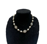 Vintage Mixed Metal Flower Charm and Pearl Necklace