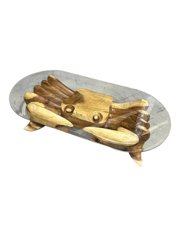 1970s Rare Wooden Hand Carved Crab Coffee Table