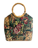 80s Vintage Floral Purse With Bamboo Handles