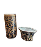 Pair of Asian Inspired Peacock Design Umbrella Stand and Vase