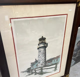 1970s Signed Lighthouse Lithograph in Frame With Brass Corners, New York