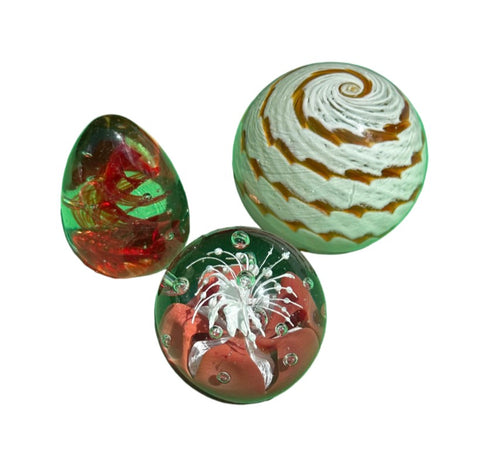 Collection of Orange and Red Glass Paperweights- Set of 3