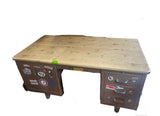 Vintage Industrial Metal Desk With Wooden Top- Stickers Included