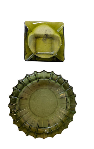 Pair of Green Glass Ashtrays