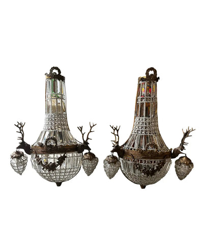 Gold Deer Head Stag Crystal Sconces- A Pair