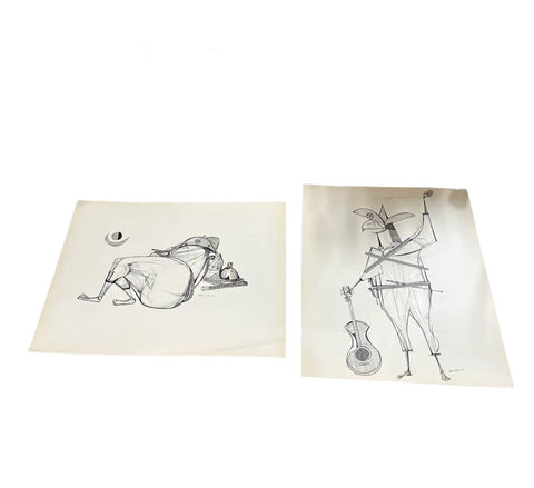 Pair of Brazilian Style Prints of Abstract Figure, Signed