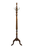 Vintage MCM Tall Wooden Coat Rack With Brass Hooks