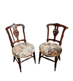 Antique Pair of Wooden Carved Accent Chairs With Central Medallion Detail