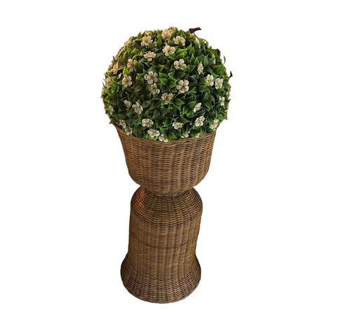 Boho Wicker Stand With Faux Greenery and Flowers