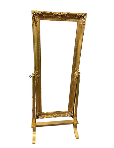 Large Gold Hollywood Regency Standing Floor Mirror