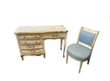 Vintage Regency White Wooden Desk With Gold Accents and Matching Chair- Needs Reupholstery