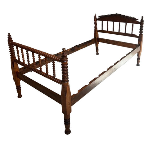 Antique American Walnut Jenny Lind Style Federal Spool Twin Size Bedframe
