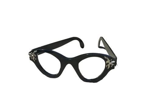 Black Wooden Oversized Glasses Sculpture With Silver Accents