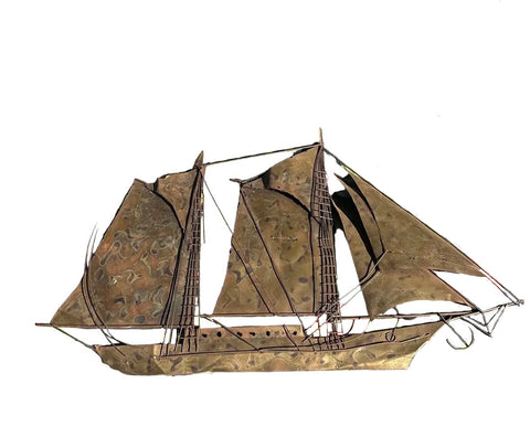 Large Metal Vintage Ship Flat Sculpture