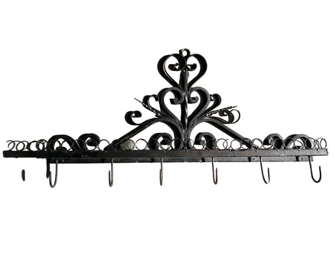 French Iron Scrolling Plant and Tea Cup Holder Wall Hanging