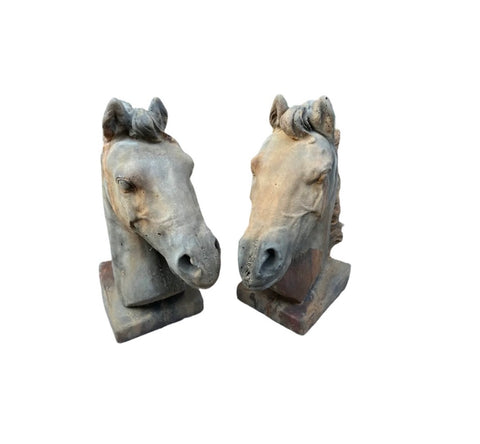 Pair of Vintage Stone Outdoor Oversized Horse Statues