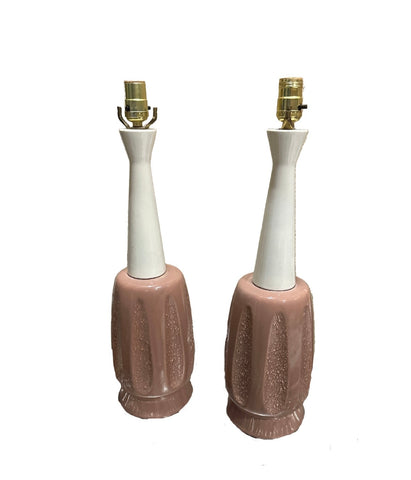 Pair of Light Pink Ceramic Mid-Century Modern Table Lamps