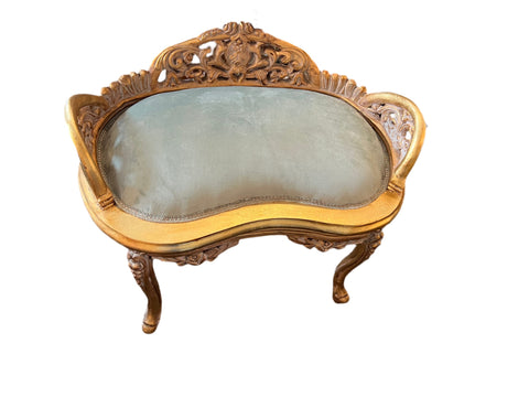 Regal Gold Wooden Bench With Velvet Seating