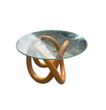 1970s Wooden Knot Dining Table and Glass Top