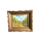 Small Signed Gold Framed Farmhouse and Foliage Landscape Painting on Canvas