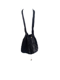 Black Cinched Bag With Decorative Beads