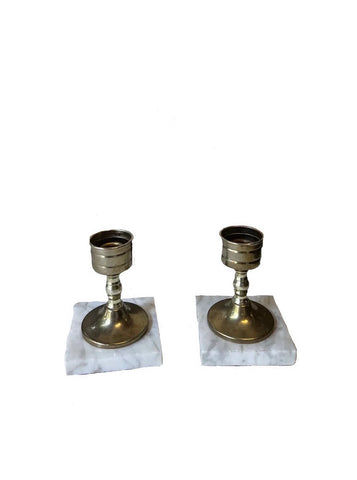 Pair of Brass Candle Holder With Marble Bottoms