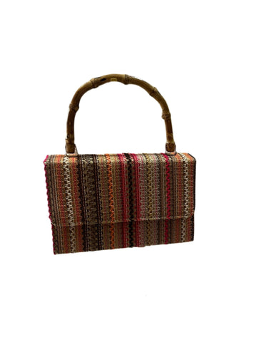 Small Colorful Boho Hand Bag With Bamboo Handle