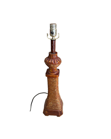 Small Vintage Wicker and Wooden Table Lamp