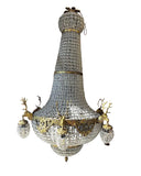 Vintage Extra Large Gold and Crystal Deer Head 18-Light Chandelier