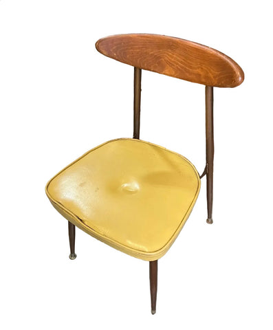 Mid-Century 1950s Wooden Chair With Yellow Leather Cushion