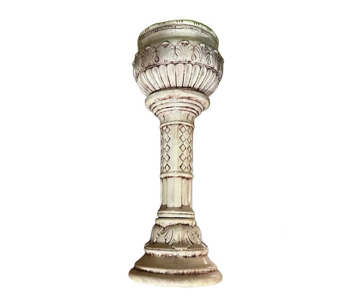 White Ceramic Pedestal Bowl/Fountain with Purple Accents