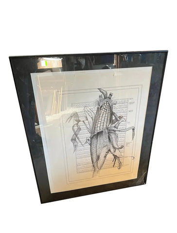 Black and White Corn Print Art Signed