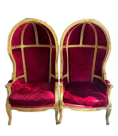 Pair of Gold Trim Red Baroque Porters Chairs