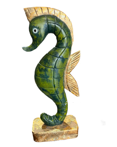 Vintage Green Tall Seahorse Sculpture