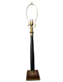Tall Simple Black Vintage Table Lamp With a Wooden Base and Gold Details