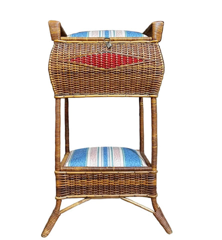 Large Woven Wicker Double Compartment Standing Sewing Basket