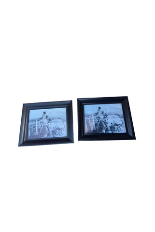 Pair of Small Black Frames With Vintage Farmer Print
